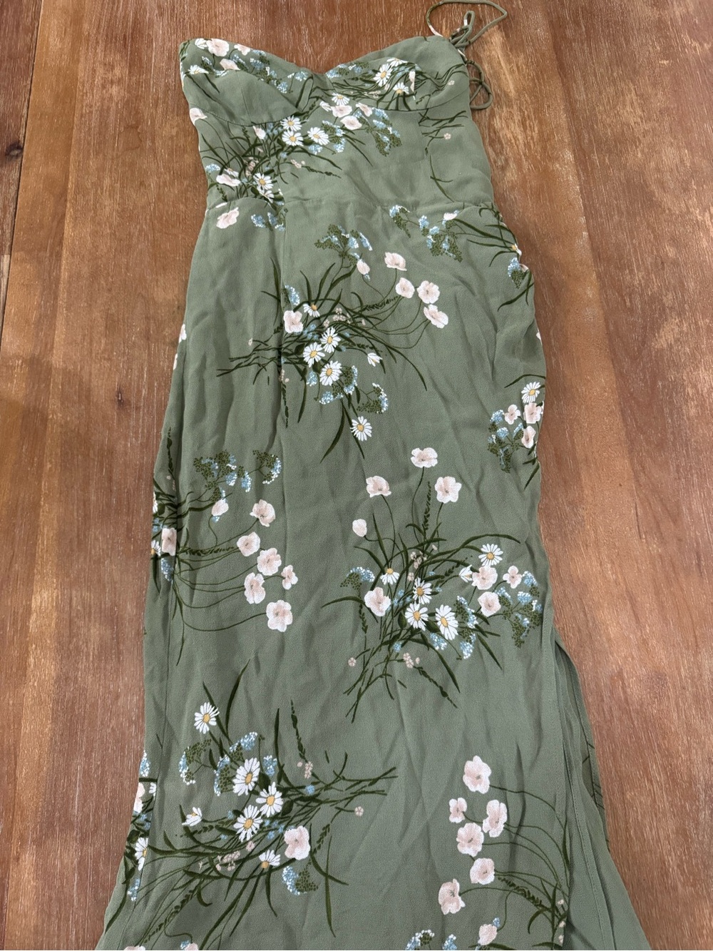 Reformation Olive Green Floral Maxi Slip Dress